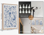 SIGNINART Classic Chinoiserie Botanical Framed Canvas Wall Art, Blue and White Floral Wall Decor, Minimalist Flower Artwork, Navy Blue Wildflower Art Painting for Bedroom Living Room Office 24"x36"x3