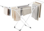 SONGMICS Clothes Drying Rack, Metal Laundry Drying Rack, Foldable, Space-Saving, Free-Standing Airer, with 2 Gullwings, Indoor Outdoor Use, Bed Linen Clothing, White ULLR540W01