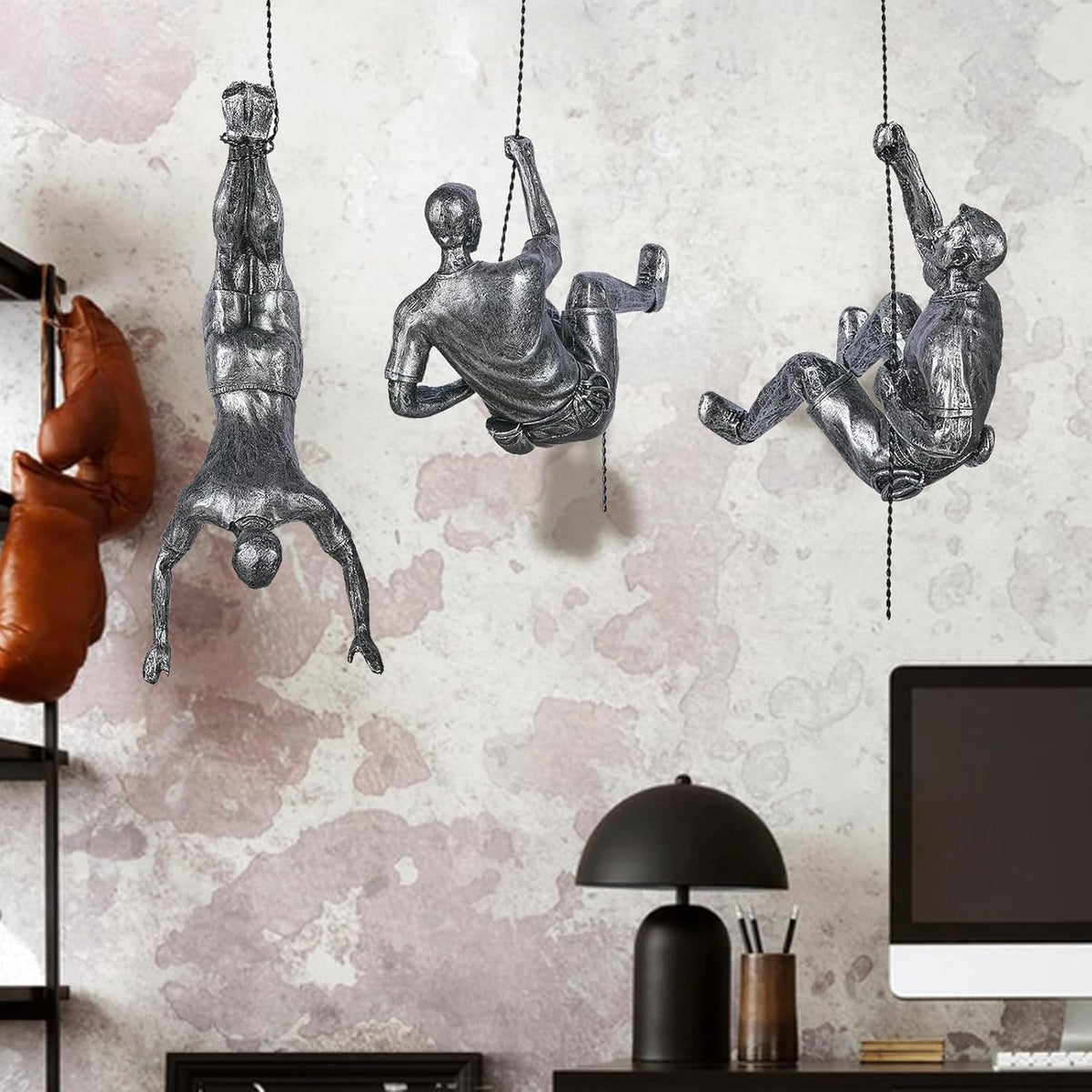 Large Set of 3 Climbing Men Wall Art Decor Sculpture,Nordic Modern Simplicity Decorative Wall Art, Climbing Man Sculptures,Home & Office Climber Gifts