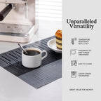 Placemats Set of 6 - Easy Clean Woven Vinyl Placemats for Dining Table, Indoor/Outdoor Place Mats, Washable PVC Table Mats （Silver Gray Black）