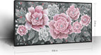 Large Pink Wall Art for Living Room- Pink and Black Peony Floral Canvas Wall Art Modern Framed Moody Black and White Wall Picture Flower Artwork Decor for Bedroom Dining Room Office 48x24
