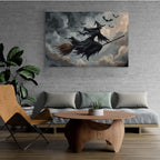 JFHCQJPK Witch and bat flying Halloween poster suitable for home party wall decoration retro Halloween preppy style wall art canvas print suitable for room decoration8x12in Frameless