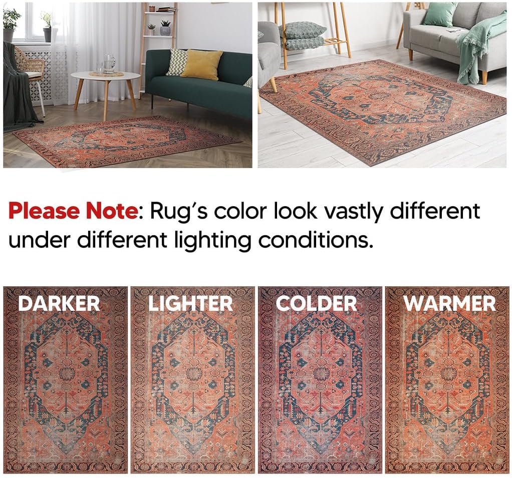 Keen Home Design 10x14 Rug - Machine Washable Area Rug with Non-Slip Backing, Ideal for Living Room, Dining Room, Bedroom - Vintage, Easy Clean, Durable, Low Pile Rug - (9'7" x 14')
