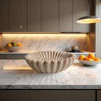 10" Large Decorative Bowl decor, Scalloped Bowls for Modern Home Decor,Ruffle Decor,Stylish Key Bowl for Entry Table,Decorative Fruit Bowl for Kitchen Counter,Artificial Stone Beige