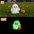 Halloween Decor Fluorescence Ghost Figurines Carrying Pumpkins – Mini Cute Resin Spooky Table Statue Halloween Festive Decoration for Holiday Bookshelf Terrace Bedroom Indoor Home Tabletop Gifts