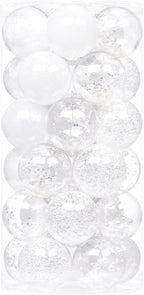 Sea Team Shatterproof Clear Plastic Christmas Ball Ornaments Decorative Xmas Balls Baubles Set with Stuffed Delicate Decorations (60mm/2.36 inch 30-Pack, White)