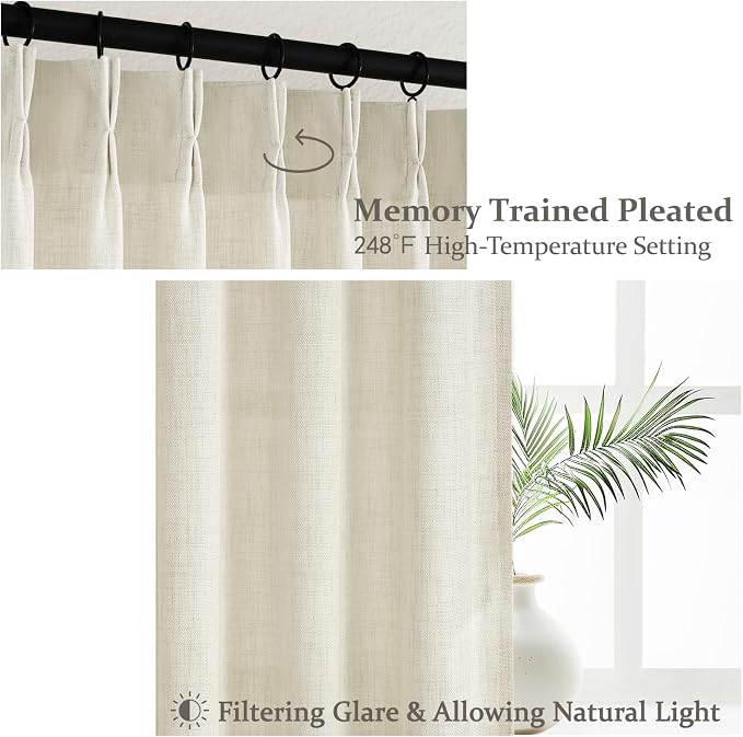 Pleated Extra Long 132 Inch Cream Curtains - Image 4