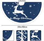 24 Inch Christmas Tree Skirt, Burlap Blue Christmas Rustic Tree Skirt with Elk Deer and White Snowflake Printed for Holiday Party Xmas Tree Decoration