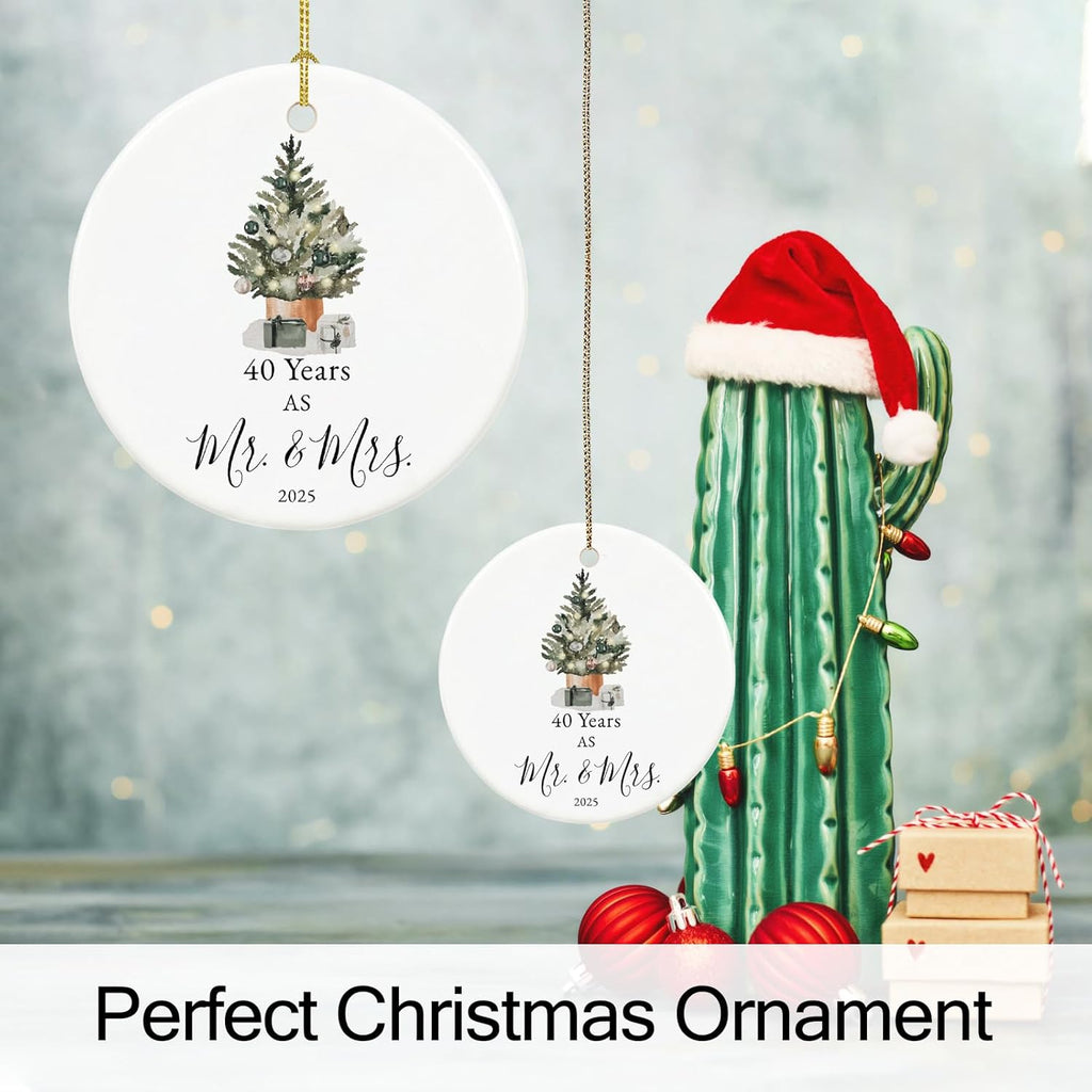 40th Anniversary Ornament Gifts for Parents,Couple, 40th Wedding Anniversary for 40 Year as Mr and Mrs Gifts, Ceramic Keepsake 40th Anniversary Christmas Ornaments with Ribbon and Box