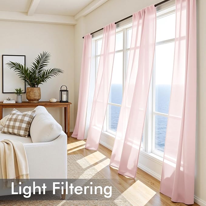 MIULEE Blush Pink Sheer Curtains 84 Inches Long 4 Panels 42 x 84 Inches | Light - Image 4