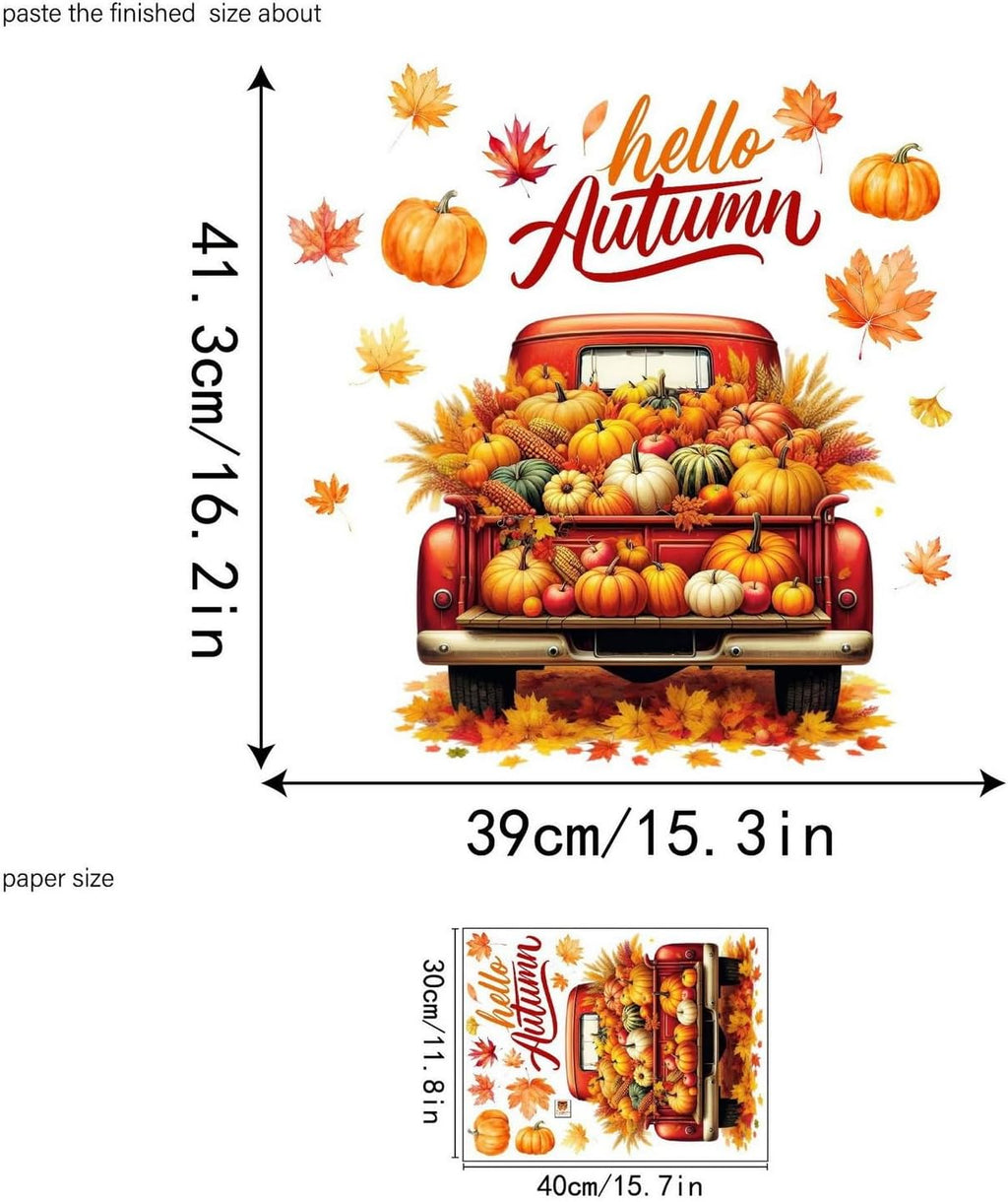Fall Window Clings for Glass Thanksgiving Static Cling Window Decals 1PCS Pumpkin Maple Leaves Autumn Reusable Window Stickers Home School Office Decorations