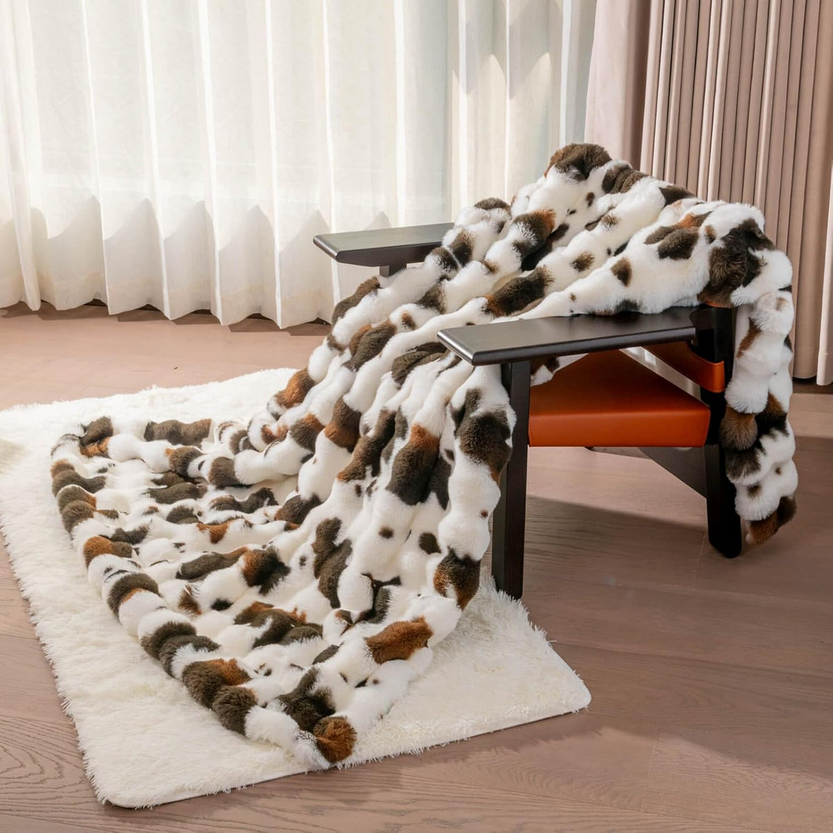 Cow Print Faux Fur Throw Blanket for Couch, Soft & Plush Fuzzy Blanket for Sofa, Bedroom, Living Room, Super Soft Warm for Adults Kids Girl Gifts Bedroom Couch Sofa Travel,50x60 Inches Black Brown