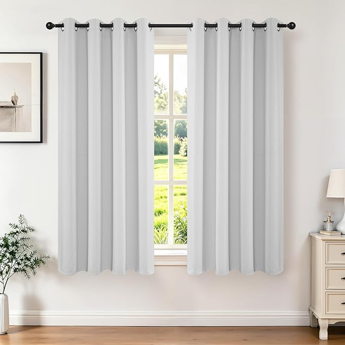 Joydeco White Curtains 45 Inches Long 2 Panels Set, Thermal Insulated Long by JOYDECO