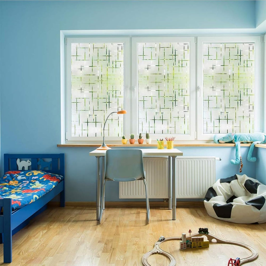Finnez Frosted Window Film Non-Adhesive, Frosting Privacy Film for Glass Windows, Self Static-Cling Decorative Window Cling for Home Office UV Protection Cross Pattern, 35.4 x 78.7 inches
