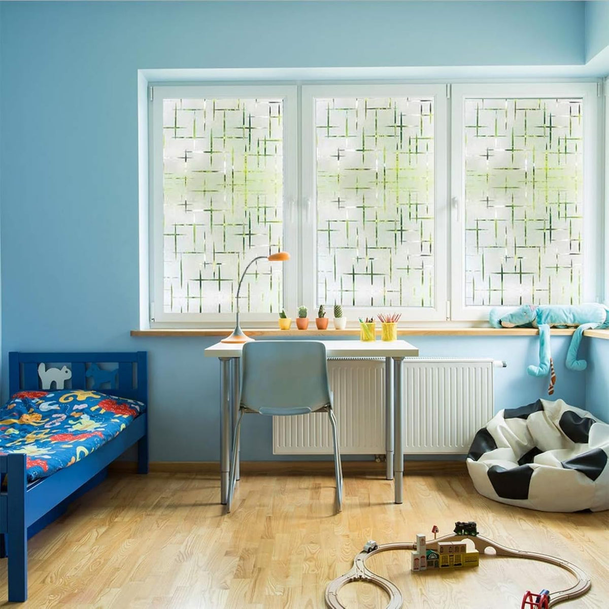 Finnez Frosted Window Film Non-Adhesive, Frosting Privacy Film for Glass Windows, Self Static-Cling Decorative Window Cling for Home Office UV Protection Cross Pattern, 23.6 x 78.7 inches