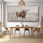 Farmhouse Highland Cow Wall Decor on Canvas with Framed Large Landscape Brown Artwork for Bedroom Living Room Office Decor 29x58 Inch