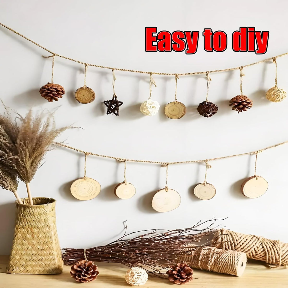 Natural Wood Slices for Wedding Decor, Christmas Ornaments – 20PCS 4.3-4.7 Inch Unfinished Predrilled Wooden Circles, DIY Crafts & Arts