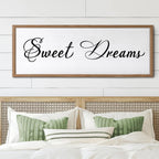 Sweet Dreams Wall Decor Above Bed 32x12 Inch Large Master Bedroom Hanging Wood Rustic Framed Farmhouse Sweet Dreams Sign Guest Room Aesthetic And Minimalist Over Bed Wall Art（Wood White）
