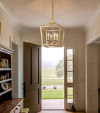 AMZASA Gold Lantern Chandelier Hanging Pendant Light Fixture 4-Lights for Kitchen Island Dining Room Hallway Entryway Foyer UL Listed