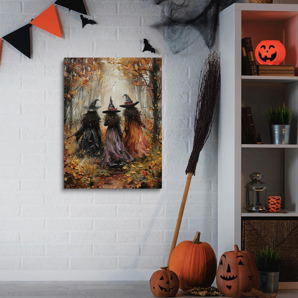 Generic Vintage Three Witches In The Forest Painting Witch Print Witchy Canvas Print Halloween Wall Art Halloween Decor Witch Poster Dark Academia Gothic Room Decor for Dorm Bedroom 24x36in Unframed