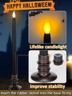 Alphatool 12 Pcs Halloween Black LED Flameless Candles with Bases - Flicker Flame, Tall Taper Smokeless Dripless Candles, Decor for Fireplace Diningtable Bar School