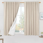 100% Blackout Linen Curtains for Small Window 40 Inches 2 Panels | Oatmeal by LAMIT