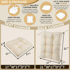 BUYUE Chair Cushion Set for Rocking Chair, Back Pillow & Seat Cushion with Ties, Original Woven Fabric Non-Slip Chair Pads for Elderly Sitting, Beige