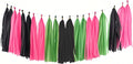 Pink, Black, and Green Tissue Tassel Garlands, Party Decoration Tissue Tassel Banner, Set of 15 Pieces