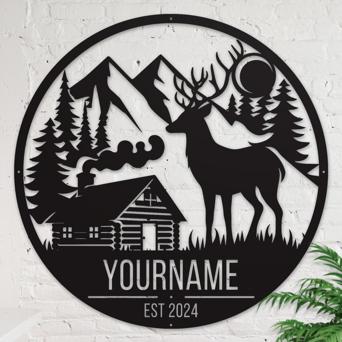 Personalized Deer Forest Name metal Signs,Custom Shed Metal Wall Decor,Black Deer Metal Wall Art Decor,Deer Home Metal Signs Plaques,Outdoor wall Decorative Signage (Style B)