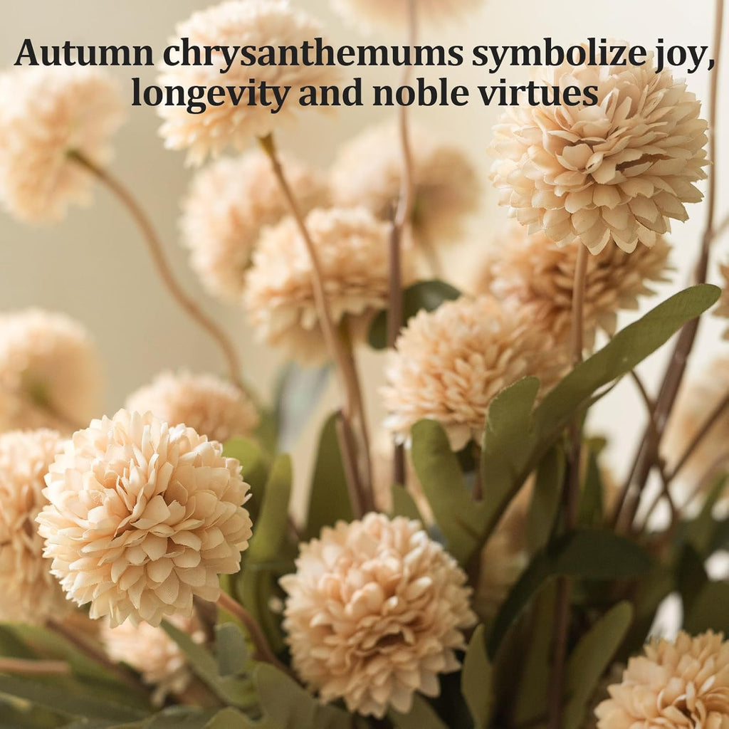 Fake Flowers in Vase for Centerpieces, Faux Flowers in Modern Ceramic Vase Set of 3 with 8 Artificial Autumn Chrysanthemums Home Decor