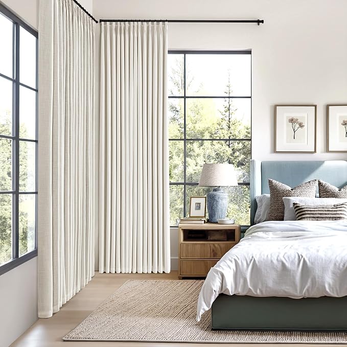 MIULEE Beige White Pinch Pleated 100% Blackout Linen Curtains 40x84 Inches | - Image 2