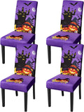 JQinHome Purple Halloween Chair Slipcover, Castle Chair Covers Set of 4, High Stretch Washable Chair Protector Cover for Dining Room, Kitchen,Home Party,Wedding Ceremony(Purple,4PC)