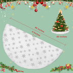 Christmas Tree Skirt, 48 Inch White Luxury Faux Fur & Silver Sequin Snowflakes, 4ft Xmas Tree Skirt for Holiday Tree Ornaments Christmas Party Home Decorations