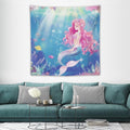HZOHNAGO Mermaid Girls Tapestry Watercolor Mermaid Princess Pink Hair Pattern for Kids Room Decoration Printed Wall Tapestry Wall Hanging for Bedroom Living Room Dorm 60" W x 60" H