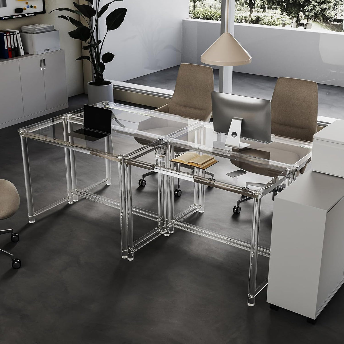 HMYHUM Acrylic Desk, Clear Desk for Home Office for Laptop, Study, Writing, Vanity Table with Cylindrical Legs, Modern, Easy Assembly, 39.4" L x 19.7" W x 29.5" H