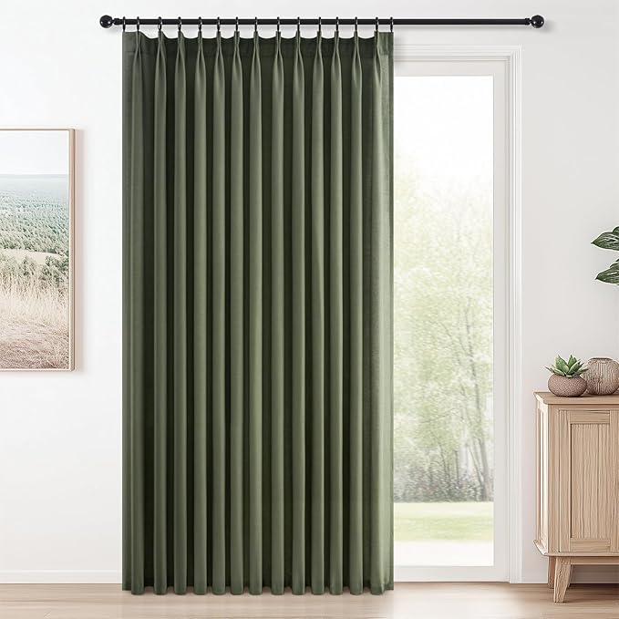 Topfinel 96 Inches Long Pinch Pleated Semi Sheer Curtains, Olive Green Linen by Topfinel