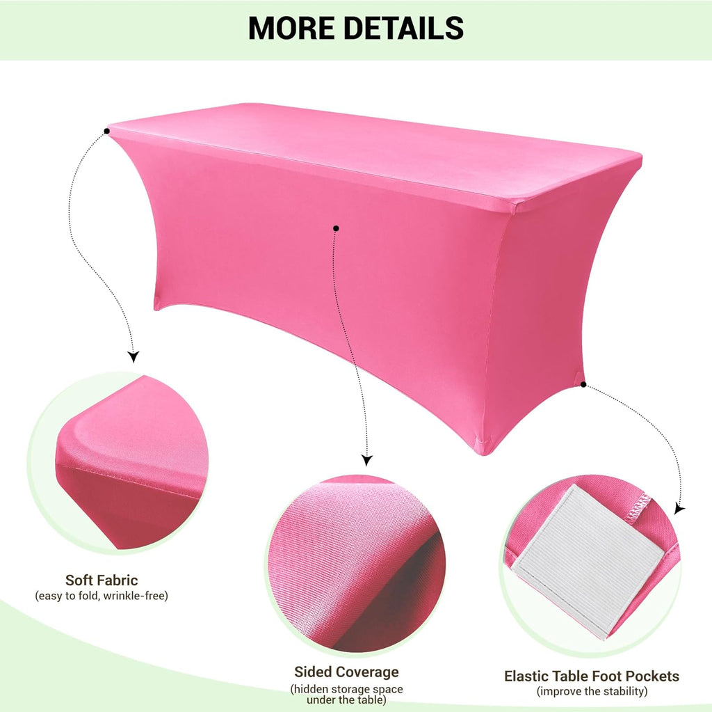 Obstal 6ft Stretch Spandex Table Cover for Standard Folding Tables - Universal Rectangular Fitted Tablecloth Protector for Wedding, Banquet and Party, 72L x 30W x 30H Inches, Dark Pink, 2pc