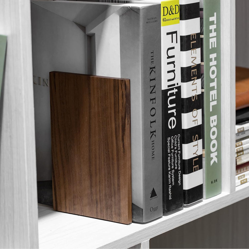 Muso Wood Handmade Walnut Book Ends, Non-Skid Bookends for Shelves, Large Sturdy Book Ends for Heavy Books, Decorative Book Shelf (3 Pairs)