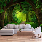 FENDROM Nature Forest Tree Cave Tapestry Wall Hanging Landscape Stream Through Green Rainforest Tapestries Jungle Creek Psychedelic Wall Blanket for Living Room