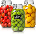 ComSaf Large Glass Jars with Lid 64 oz, Large Mason Jars Set of 3, Glass Canisters with Airtight Lids, Half Gallon Canning Jar with Seal Wire Clip Fastening for Kitchen, Pickle, Flour, Sugar, Cereal