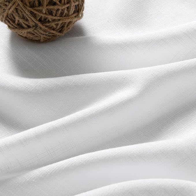 White Linen Curtains for Bedroom Back Tab Light Filtering Privacy Sheer Drapes - Image 5