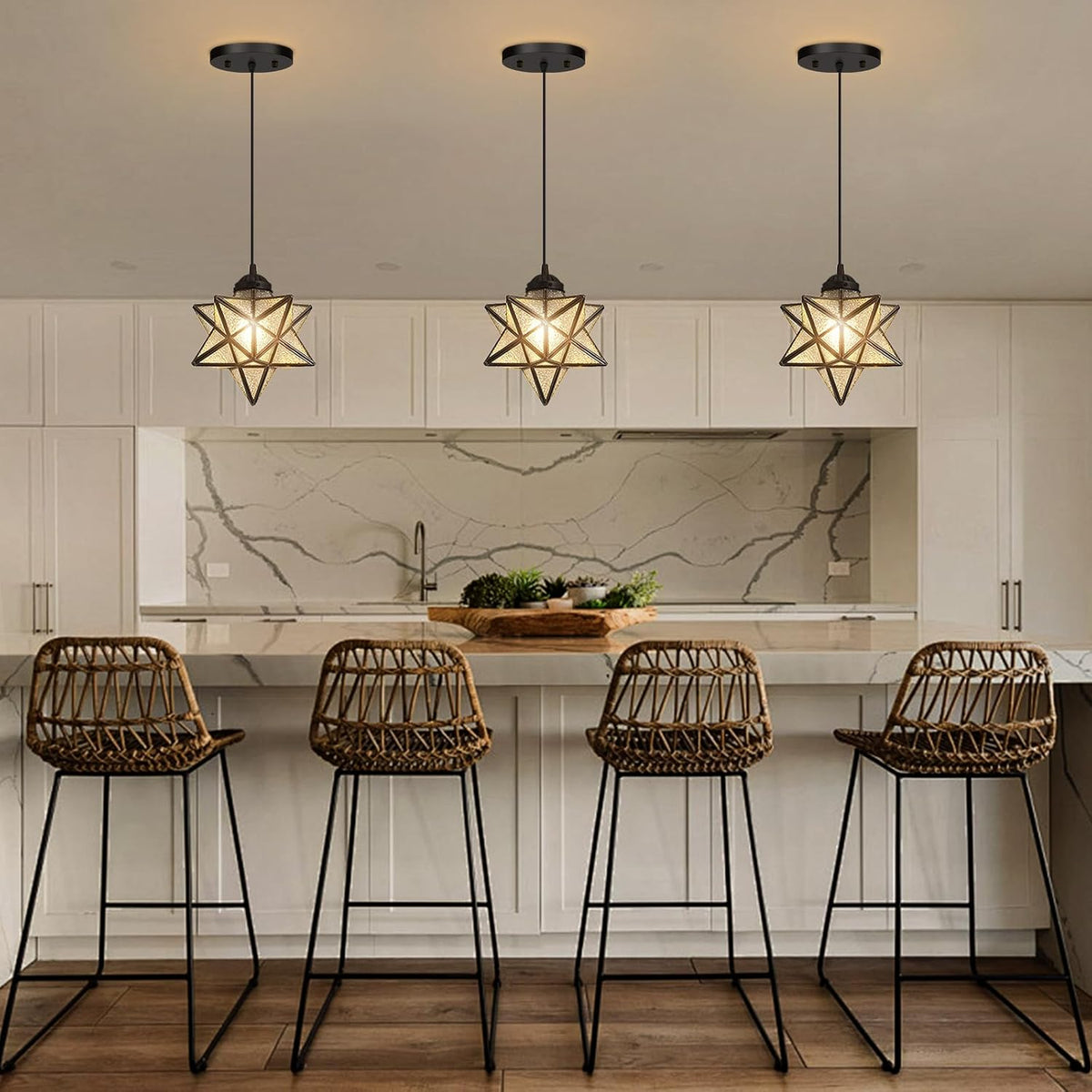 Modern Glass Pendant Lights Dining Room Chandeliers Lighting for Kitchen Island Light Fixture Hanging Light with Warm Light Bulb