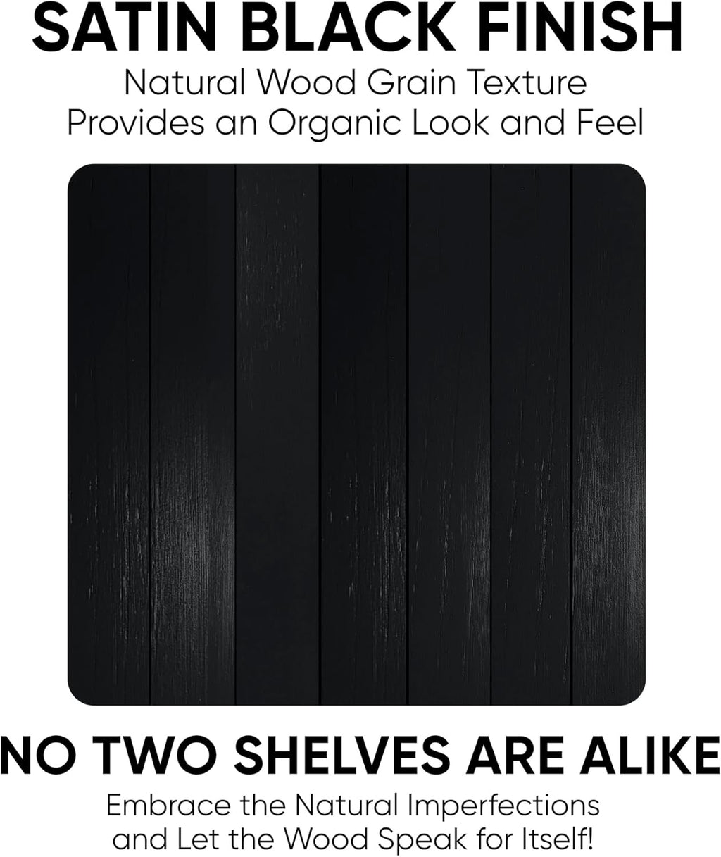 Homeforia Floating Black Shelf 42 inch, High End Solid Real Wood 42 inches Long Floating Shelves for Wall, Black Wooden 42inch Large Floating Shelves, Heavy Duty Bracket, 42 X 6.5 X 1.75 in, Set of 2