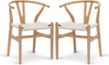 POLY & BARK Weave Dining Chairs – Mid-Century Modern Wishbone Dining Chairs with Arms, Solid Wood Frame, Indoor Use – Natural – Set of 2 - Ideal for Dining Room, Kitchen or Stylish Accent Setting