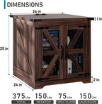 Farmhouse End Table Set of 2, 24" Large Sofa Side Table with Charging Station, Mesh Barn Door, Rustic Wood Nightstand with Adjustable Storage Shelf, Square Nightstand for Living Room