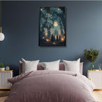 JFHCQJPK Mysterious creek painting witch and castle in magic forest art print canvas gothic print dark college decoration poster for home bedroom24x36in Metal blackFramed