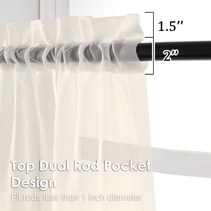 Cream Sheer Curtains 63 Inches Long 2 Panels - Image 3