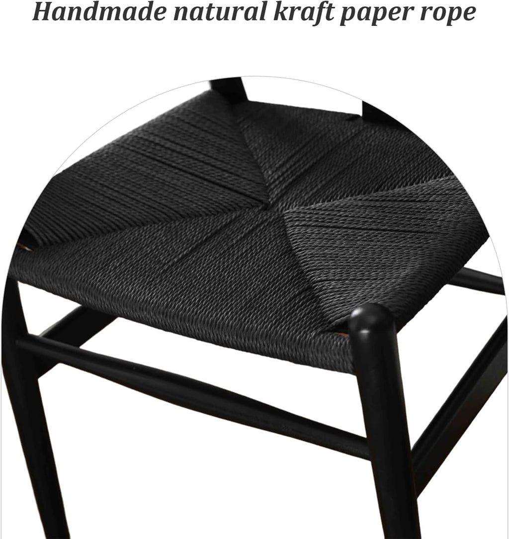 Wishbone Chair Natural Solid Wood Dining Chair/Hans Vegner Y Chair Rattan and Wood Accent Armrest Chairs Set of 4 (Ash Wood - Black)