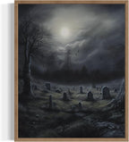 Gothic Graveyard Poster Art Print, Halloween Scary Vintage Wall Art Academia Spooky Painting Decoration for Horror Prints, Posters Bedroom Decor 89 (Gothic Graveyard, 11 x 14 inches, Wood Frame)
