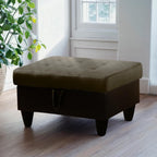 Ottoman Rectangular Storage Ottoman Bench, Flannel Footrest Stool Footstool with Lid for Living Room, Bedroom, Entryway, Taupe&Black, 35"x23.5"x17.5"
